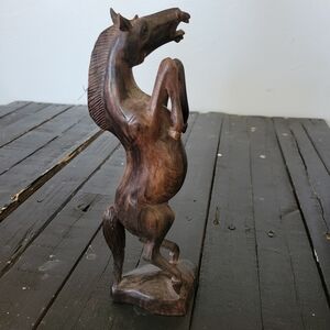 Vintage Wooden Carved Horse Mahogany Rearing Stallion Arabian Cherry Red Wood